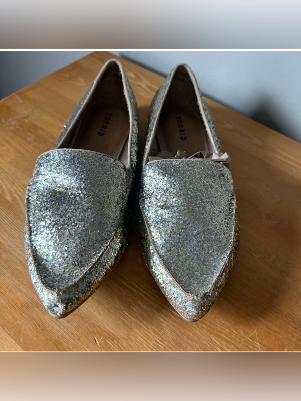 9W Torrid Gold Glitter Point Toe Loafer